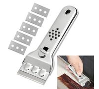 ACKKOR Grattoir de Cuisine avec 5 Lames de Rechange, Grattoir en Acier Inoxydable pour Four, Vitrocéramique et Vitres, Outil de Nettoyage pour Graisse et Résidus Brûlés