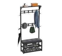 ACLFF Meuble d'Entrée Vestiaire avec Banc, Vestiaire d'Entrée avec Crochets, Grand Portemanteau en Métal, Siège Rembourré, pour Couloir, Chambre, Manteaux, Chapeaux, Sacs, 80x30x172cm