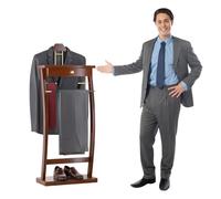 ACLFF Porte-Manteau sur Pied avec Plateau, Valet de Nuit pour Nommes et Femmes, Chevalet Vetement en Bois Massif avec Support pour Pantalons pour Chambre à Coucher et Dressing