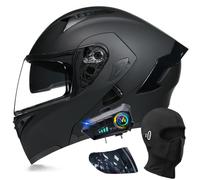 ACLFFSHOP Bluetooth Modulable Casque Moto Homologué ECE, Flip Up Casque Adulte Moto avec Double Visière pour Anti-Collision Casque Scooter Casque Integral Modulable pour Homme Femme M~XXL