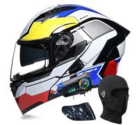 ACLFFSHOP Bluetooth Modulable Casque Moto Homologué ECE, Flip Up Casque Adulte Moto avec Double Visière pour Anti-Collision Casque Scooter Casque Integral Modulable pour Homme Femme M~XXL