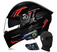 ACLFFSHOP Bluetooth Modulable Casque Moto Homologué ECE, Flip Up Casque Adulte Moto avec Double Visière pour Anti-Collision Casque Scooter Casque Integral Modulable pour Homme Femme M~XXL