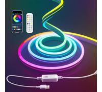 Aclorol 2m USB RGB Neon LED Strip Etanche LED Tuyau Réglable avec Télécommande et Application de Contrôle de Musique Synchronisation Néon pour Cuisine, Jardin, Jeux, Décoration Murale