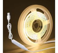 Aclorol Bande lumineuse LED COB USB 1,5 m 5 V blanc chaud à intensité variable LED rétro-éclairage 480 LED haute densité flexible pour chambre à coucher, cuisine, armoire, vitrine, éclairage intérieur