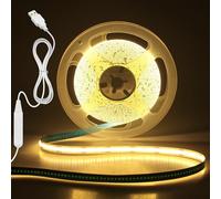 Aclorol Bande lumineuse LED COB USB 4 m, blanc chaud 3000 K, intensité variable, 320 LED/m, sans points, flexible de 8 mm de largeur, bande lumineuse avec auto-adhésif découpable pour rétro-éclairage