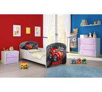 ACMA I Lit d'adolescent Lit d'enfant Lit junior Set complet avec matelas Sommier à lattes Blanc 04 Voiture rouge 160x80