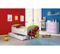 ACMA I Lit d'adolescent Lit d'enfant Lit junior Set complet avec matelas Sommier à lattes Blanc 06 Formule 1 180x80 + coffre de lit
