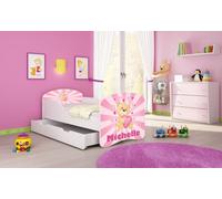 ACMA I Lit d'adolescent Lit d'enfant Lit junior Set complet avec matelas Sommier à lattes Blanc 10 Nounours 160x80 + coffre de lit