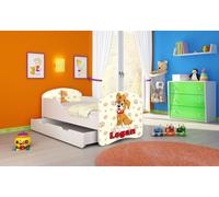 ACMA I Lit d'adolescent Lit d'enfant Lit junior Set complet avec matelas Sommier à lattes Blanc 11 chiot 140x70 + coffre de lit