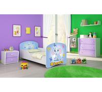 ACMA I Lit d'adolescent Lit d'enfant Lit junior Set complet avec matelas Sommier à lattes Blanc 26 Eléphant 160x80