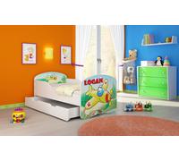 ACMA I Lit d'adolescent Lit d'enfant Lit junior Set complet avec matelas Sommier à lattes Blanc 29 Avion 160x80 + coffre de lit