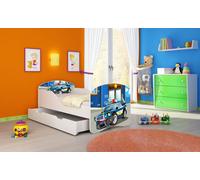 ACMA I Lit d'adolescent Lit d'enfant Lit junior Set complet avec matelas Sommier à lattes Blanc 38 Police 160x80 + coffre de lit