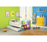 ACMA I Lit d'adolescent Lit d'enfant Lit junior Set complet avec matelas Sommier blanc 01 Zoo 180x80 + coffre de lit