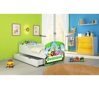 ACMA I Lit d'adolescent Lit d'enfant Lit junior Set complet avec matelas Sommier blanc 01 Zoo Nom 160x80 + coffre de lit