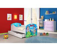 ACMA I Lit d'adolescent Lit d'enfant Lit junior Set complet avec matelas Sommier blanc 32 chevaliers 140x70 + coffre de lit