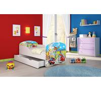 ACMA I Lit d'adolescent Lit d'enfant Lit junior Set complet avec matelas Sommier blanc 36 Pompiers 180x80 + coffre de lit