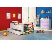 ACMA I Lit d'adolescent Lit d'enfant Lit junior Set complet avec matelas Sommier blanc 37 footballeur 2 140x70 + coffre de lit