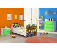 ACMA I Lit d'adolescent Lit d'enfant Lit junior Set complet avec matelas Sommier blanc 44 Locomotive 180x80