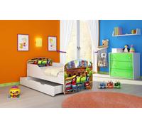 ACMA I Lit d'adolescent Lit d'enfant Lit junior Set complet avec matelas Sommier blanc 44 Locomotive 180x80 + coffre de lit