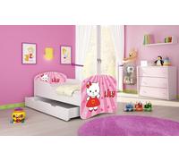 ACMA I Lit d'enfant lit junior set complet avec matelas sommier blanc 15 Sweet Kitty 140x70 + coffre de lit