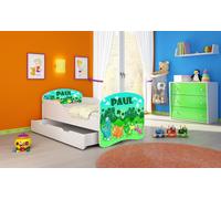ACMA I Lit d'enfant lit junior set complet avec matelas sommier blanc 30 Dino 140x70 + coffre de lit