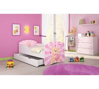 ACMA I Lit Enfant Bébé TIROIR Matelas sommier Gratuite Meubles pour Enfants (10 Nounours cœur rose, 140 x 70 cm + tiroir)