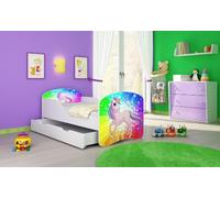 ACMA I Lit Enfant Bébé TIROIR Matelas sommier Gratuite Meubles pour Enfants (18 Poney arc-en-ciel, 180 x 80 cm + tiroir)