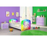 ACMA I Lit Enfant Bébé TIROIR Matelas sommier Gratuite Meubles pour Enfants (18 Poney arc-en-ciel, 180 x 80 cm)