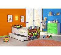 ACMA I Lit Enfant Bébé TIROIR Matelas sommier Gratuite Meubles pour Enfants (44 Locomotive, 140 x 70 cm + tiroir)