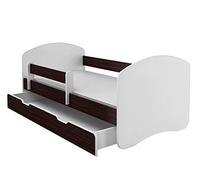 ACMA II Lit Junior 140x70 cm Bois de wengé dès 3 Ans avec Matelas et Sommier à Lattes - Lit Enfant avec Barrières de Sécurité, Supporte Jusqu’à 120 kg, Version avec Tiroir