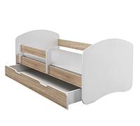 ACMA II Lit Junior 140x70 cm Décor Chêne Sonoma avec Matelas et Sommier à Lattes - Lit Enfant avec Barrières de Sécurité, Supporte Jusqu’à 120 kg, Version avec Tiroir