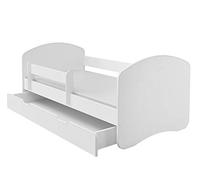 ACMA II Lit Junior 160x80 cm Blanc avec Matelas et Sommier à Lattes - Lit Enfant avec Barrières de Sécurité, Supporte Jusqu’à 120 kg, Version avec Tiroir