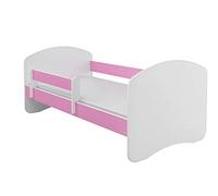 ACMA II Lit Junior 160x80 cm Rose dès 3 Ans avec Matelas et Sommier à Lattes - Lit Enfant avec Barrières de Sécurité, Supporte Jusqu’à 120 kg, Version sans Tiroir