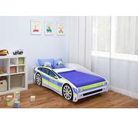 ACMA lit d'adolescent lit d'enfant lit de voiture Junior Cars lit set complet avec matelas sommier à lattes et protection contre les chutes 140x70cm - Police -1
