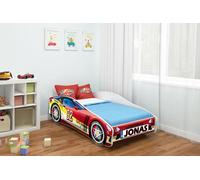 ACMA lit d'adolescent lit d'enfant lit de voiture Junior Cars lit set complet avec matelas, sommier et protection contre les chutes 140x70 cm - CAR-4 + NOM
