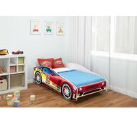 ACMA lit d'adolescent lit d'enfant lit de voiture Junior Cars lit set complet avec matelas sommier et protection antichute 140x70 cm - CAR-4