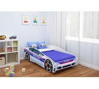 ACMA lit d'adolescent lit d'enfant lit de voiture Junior Cars lit set complet avec matelas, sommier et protection contre les chutes 140x70 cm - Police -3