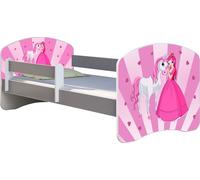 ACMA lit d'adolescent lit d'enfant lit junior set complet avec matelas sommier à lattes et protection antichute gris 08 Princess 180x80