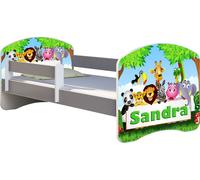 ACMA lit d'adolescent lit d'enfant lit junior set complet avec matelas sommier à lattes et protection antichute Gris 01 Zoo Nom 180x80