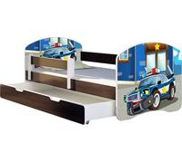 ACMA lit d'adolescent lit d'enfant lit junior set complet avec matelas sommier à lattes et protection contre les chutes wengé 38 police 140x70 + coffre de lit