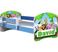 ACMA lit d'adolescent lit d'enfant lit junior set complet avec matelas sommier à lattes et protection antichute bleu 01 Zoo Nom 180x80