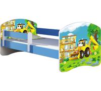 ACMA lit d'adolescent lit d'enfant lit junior set complet avec matelas sommier à lattes et protection antichute bleu 20 Bagger 140x70