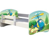 ACMA lit d'adolescent lit d'enfant lit junior set complet avec matelas sommier à lattes et protection antichute blanc 35 hélicoptère 180x80