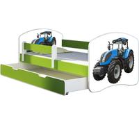 ACMA lit d'adolescent lit d'enfant lit junior set complet avec matelas sommier à lattes et protection antichute vert 42 tracteur 160x80 + coffre de lit