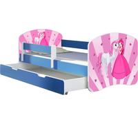 ACMA lit d'adolescent lit d'enfant lit junior set complet avec matelas sommier à lattes et protection antichute bleu 08 Princess 140x70 + coffre de lit