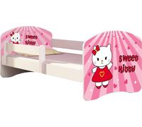 ACMA lit d'adolescent lit d'enfant lit junior set complet avec matelas sommier à lattes et protection contre les chutes blanc 15 Sweet Kitty 180x80
