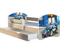 ACMA lit d'adolescent lit d'enfant lit junior set complet avec matelas sommier à lattes et protection contre les chutes Sonoma 38 police 160x80 + coffre de lit