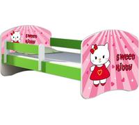 ACMA lit d'adolescent lit d'enfant lit junior set complet avec matelas sommier à lattes et protection contre les chutes vert 15 Sweet Kitty 160x80