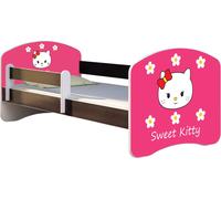 ACMA lit d'adolescent lit d'enfant lit junior set complet avec matelas sommier à lattes et protection contre les chutes wengé 16 Sweet Kitty 2 140x70