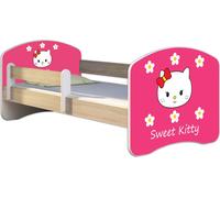 ACMA lit d'adolescent lit d'enfant lit junior set complet avec matelas sommier à lattes et protection contre les chutes Sonoma 16 Sweet Kitty 2 140x70